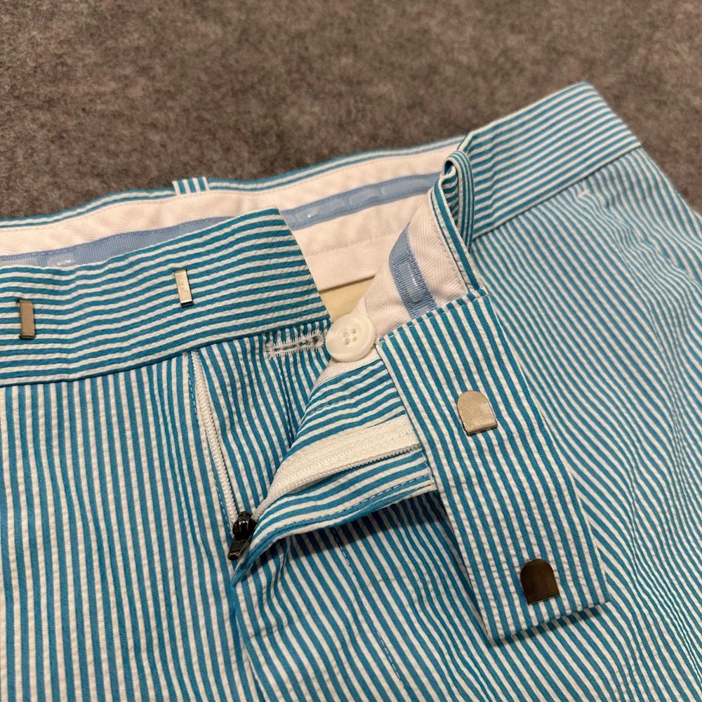 G/FORE Golf Shorts Mens 38 Blue Seersucker Striped Performance Flat Front